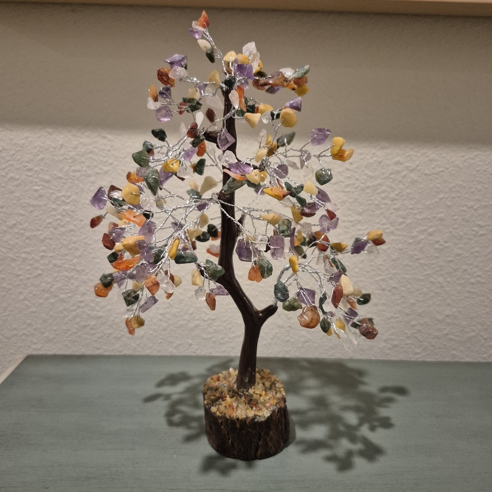 Amethyst, Lapis Lazuli, Carnelian Crystal Bonsai Tree - Silver Wrapped - Picture 3 of 7